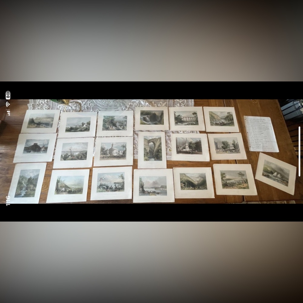 SOLD 🛑 19 {NINETEEN!!} WH Bartlett c1830s hand colored Antique PRINTS - Lot #2